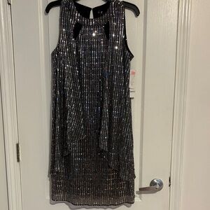 Leslie Fay Black and Silver Sparkle Mini Dress